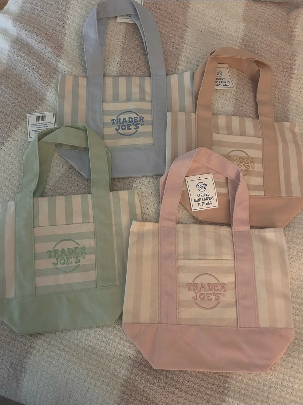 Viral Trader Joe’s Striped Mini Canvas Tote Bags- set of 4